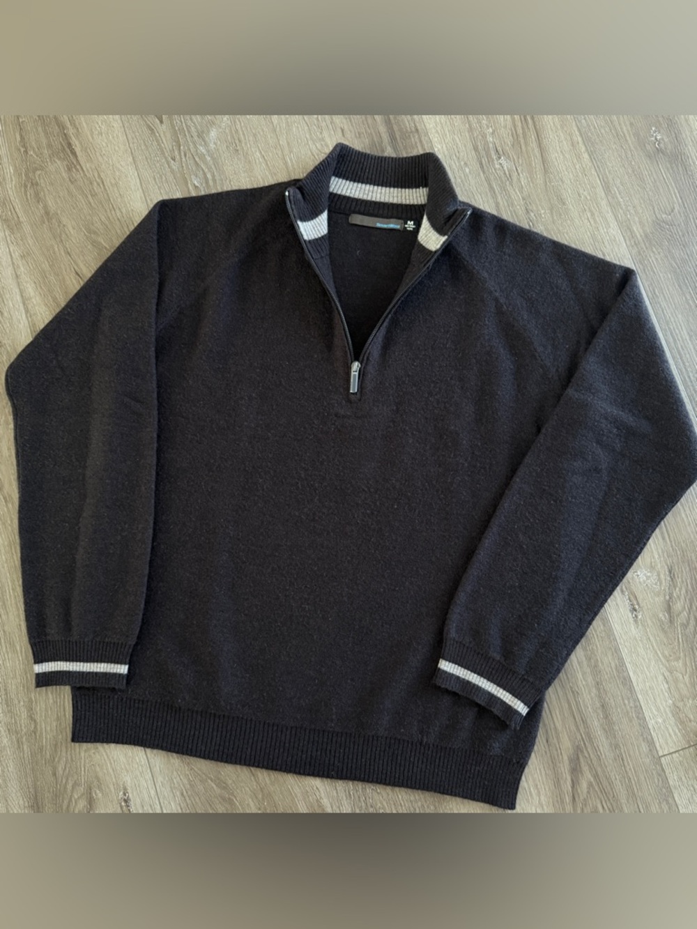 SmartWool Men's Merino Wool 1/4 Zip Mock Neck Knit Sweater Black Gray M Striped